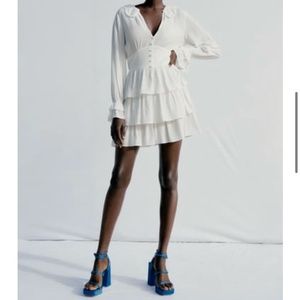 Zara embroidered collared dress